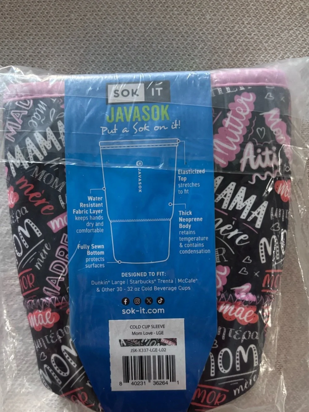 Javasok Pink & Black 'Mom Love' Reusable Cup Sleeve